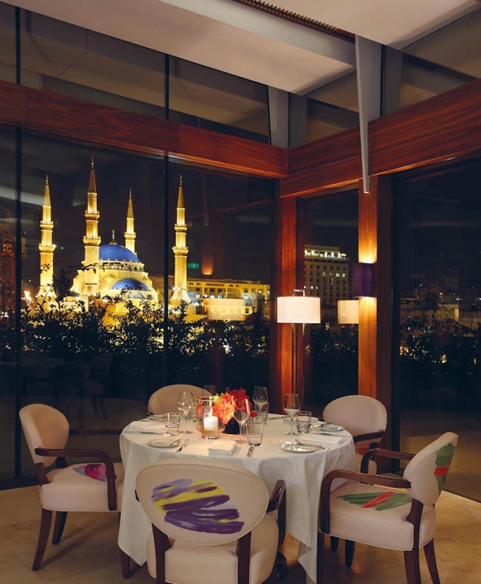 Le Gray Beirut Restaurant with view of new mosque