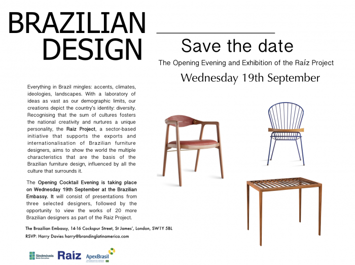 SAVE THE DATE - Brazilian Designs Opening Cocktail Wed 19th September