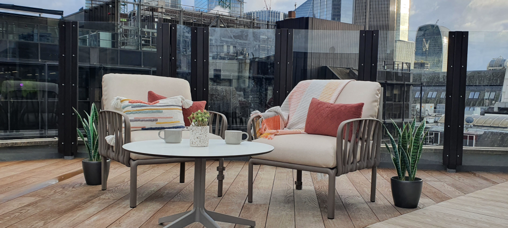 armchair seating on a high rise roof terrace