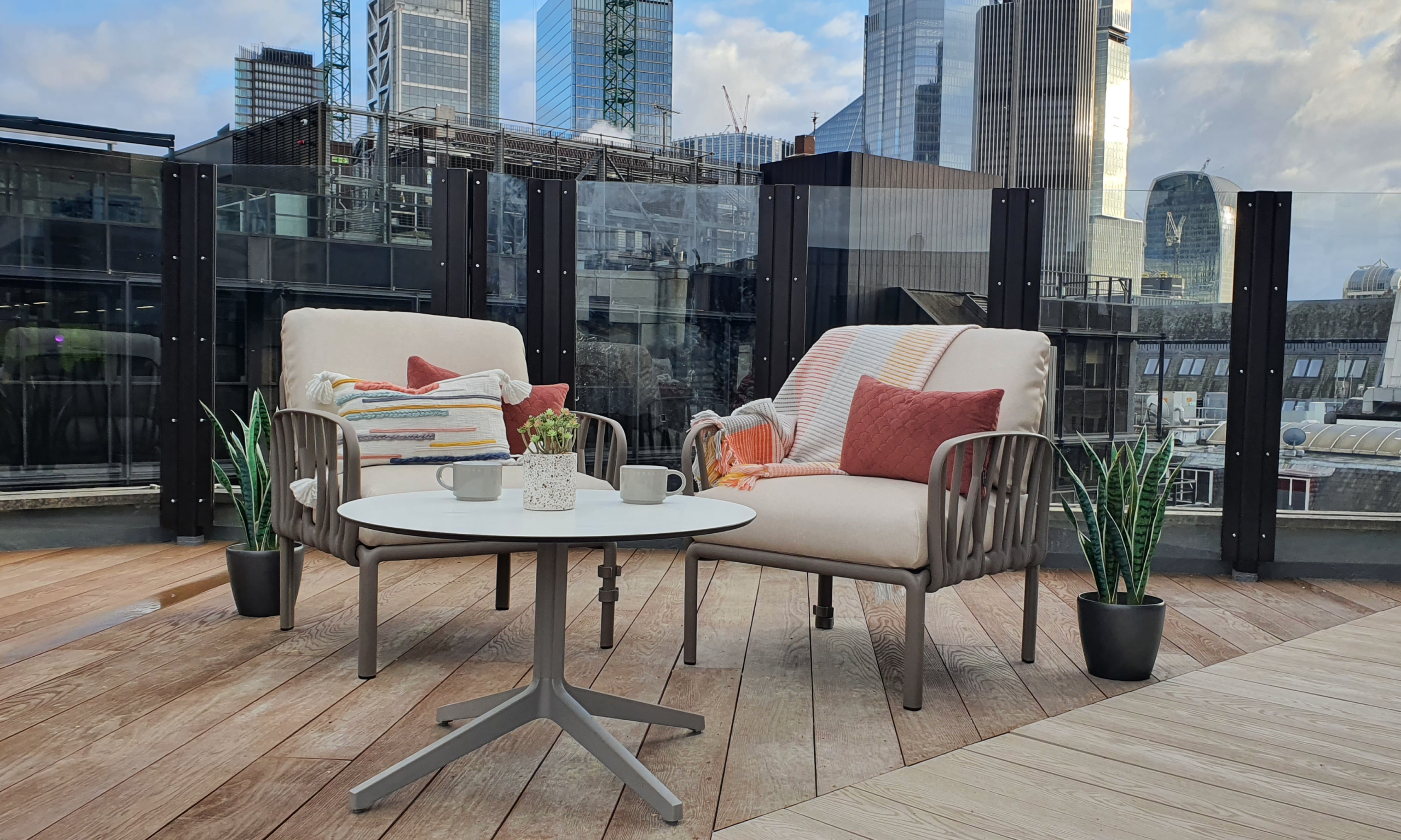 armchair seating on a high rise roof terrace